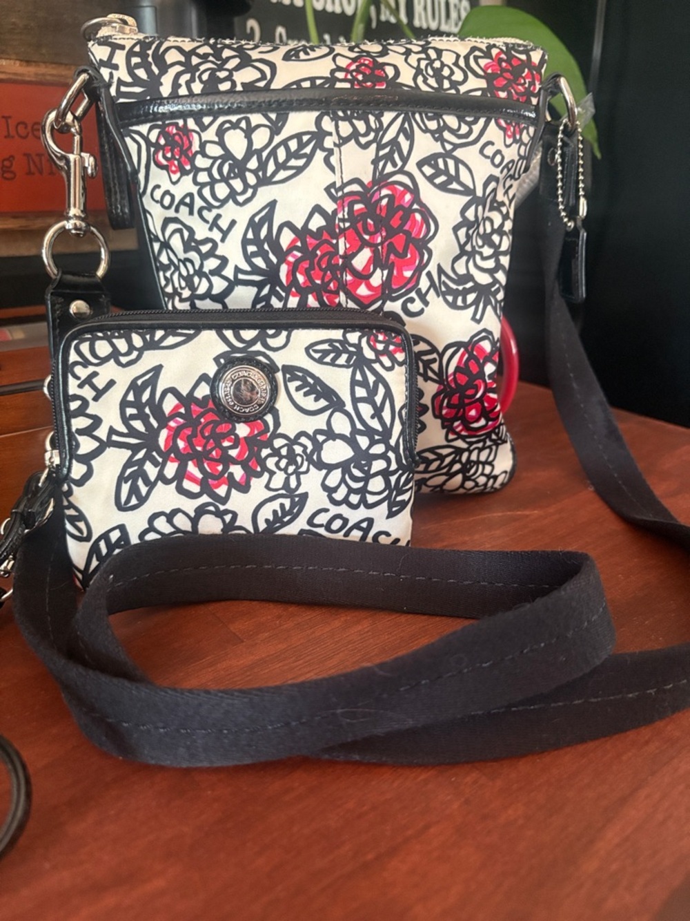 Coach Graffiti Floral Poppy Crossbody & Wrislet 2pc Set